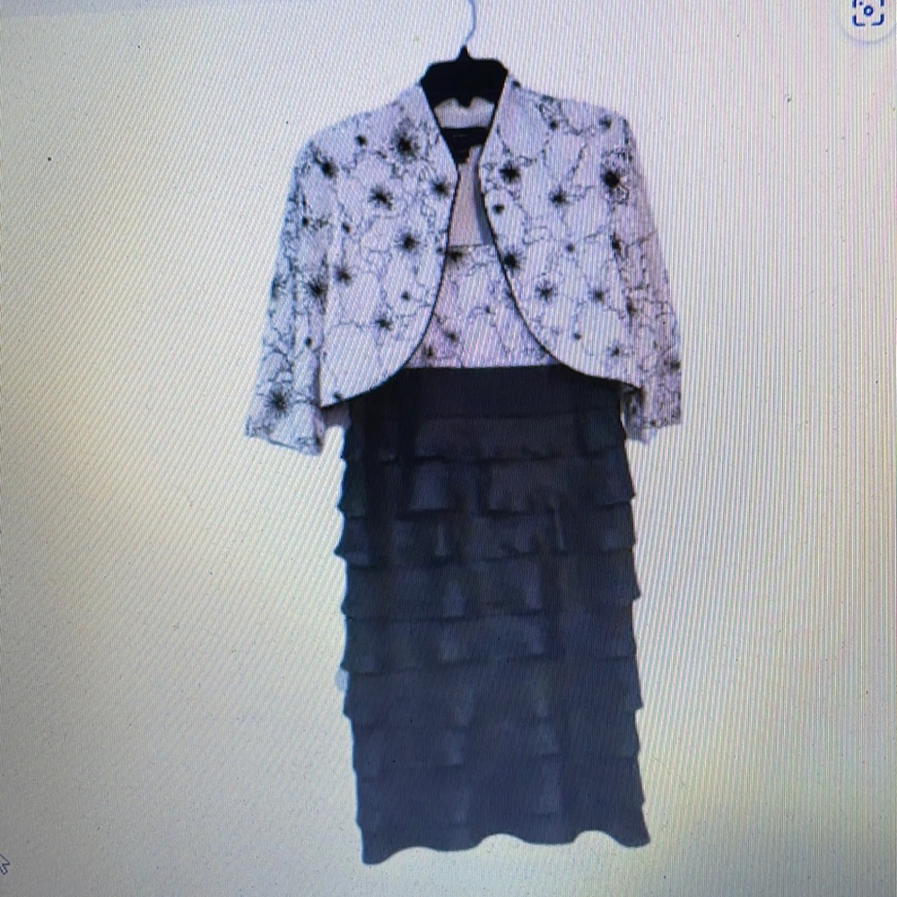 R & M Richards Black and White Dress with Floral Jacket
